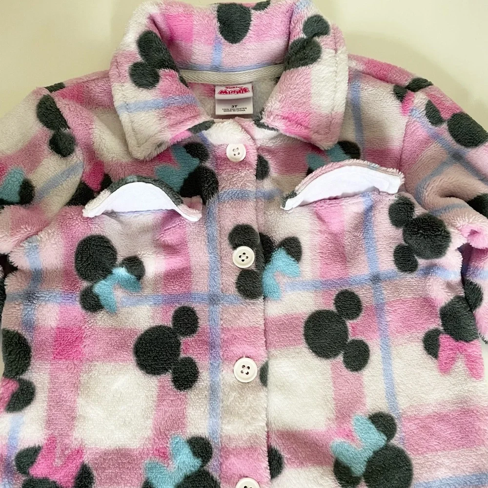 Disney Minnie Mouse Pink and Purple Plaid Fleece Button Up Top Girls 3T - Picture 8 of 12